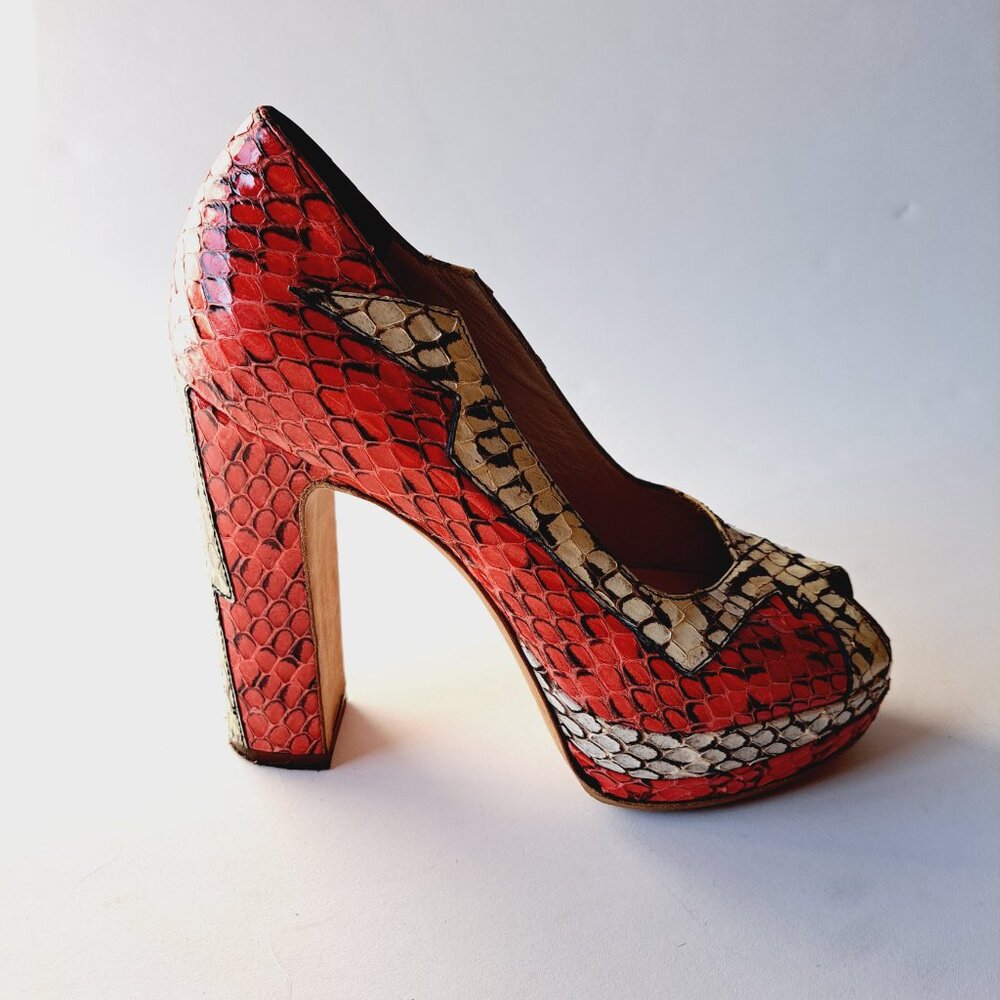 Miu Miu Runway Python Red Off-White Platform Heel… - image 4